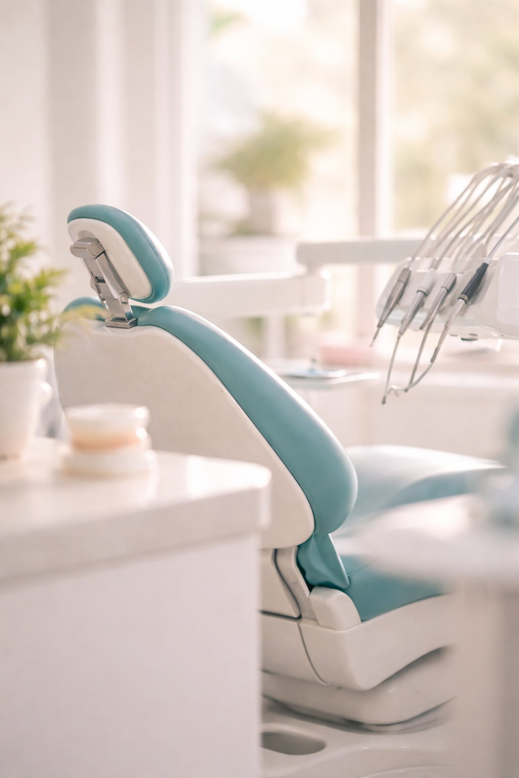 Modern dental office with teal chair